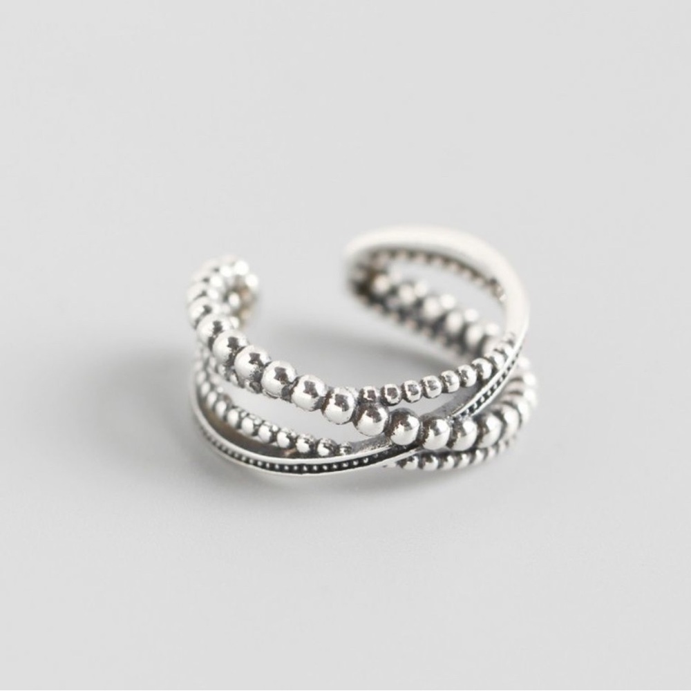 Brand new 925 Sterling Silver braid beaded adjustable ring